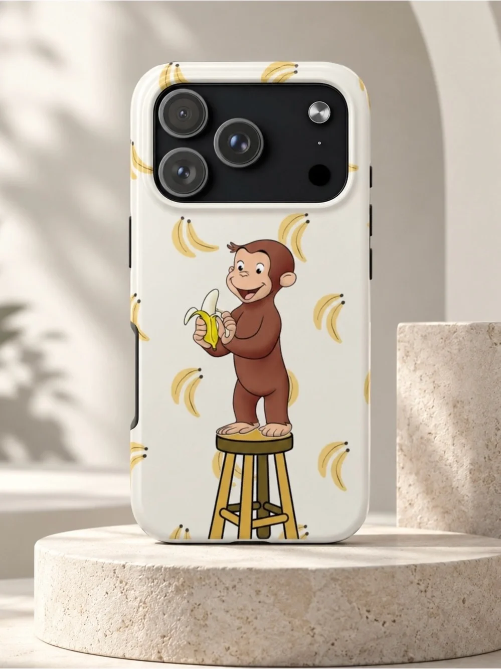 Curious George Eating Banana Pattern Playful Kidcore Aesthetic tough phone case